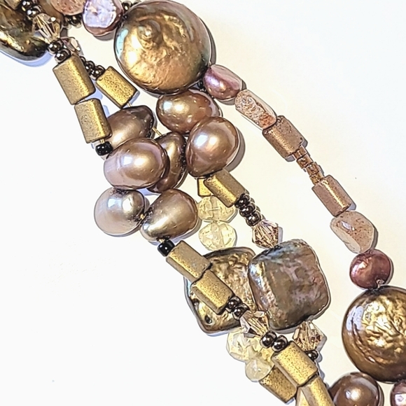 KESHI & FRESHWATER PEARL NECKLACE - 925 STERLING & CITRINE CLASP - Picture 6 of 9